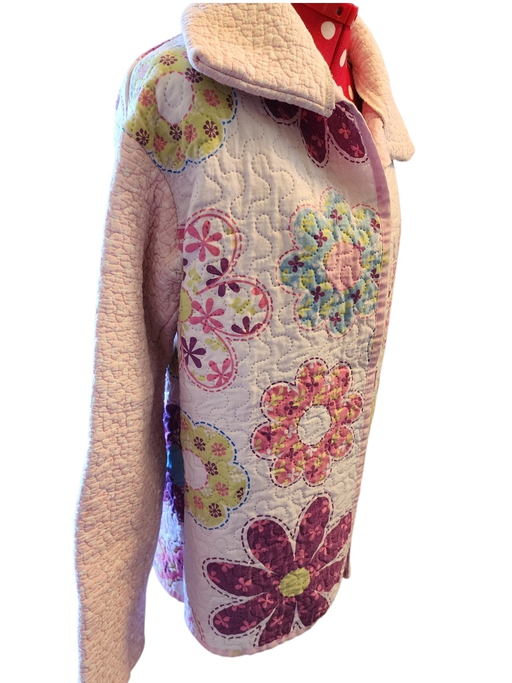 Repurposed Quilt Floral Patchwork Jacket Light Pink Lightweight Boho Vintage - Picture 6 of 12